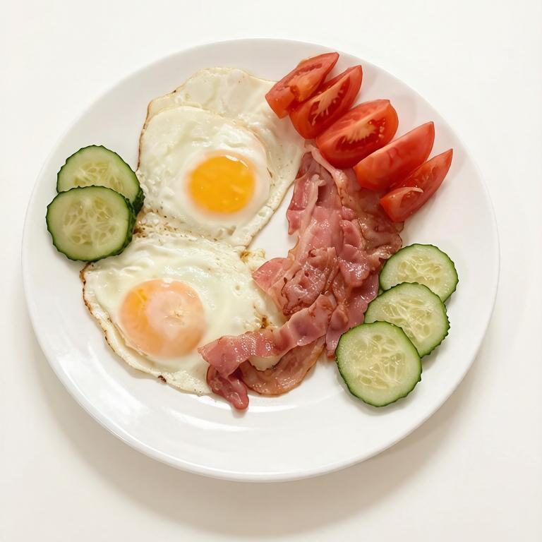 Яичница с беконом и овощами